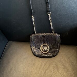 Michael Kors Snakeskin Black & Gold Crossbody Purse
